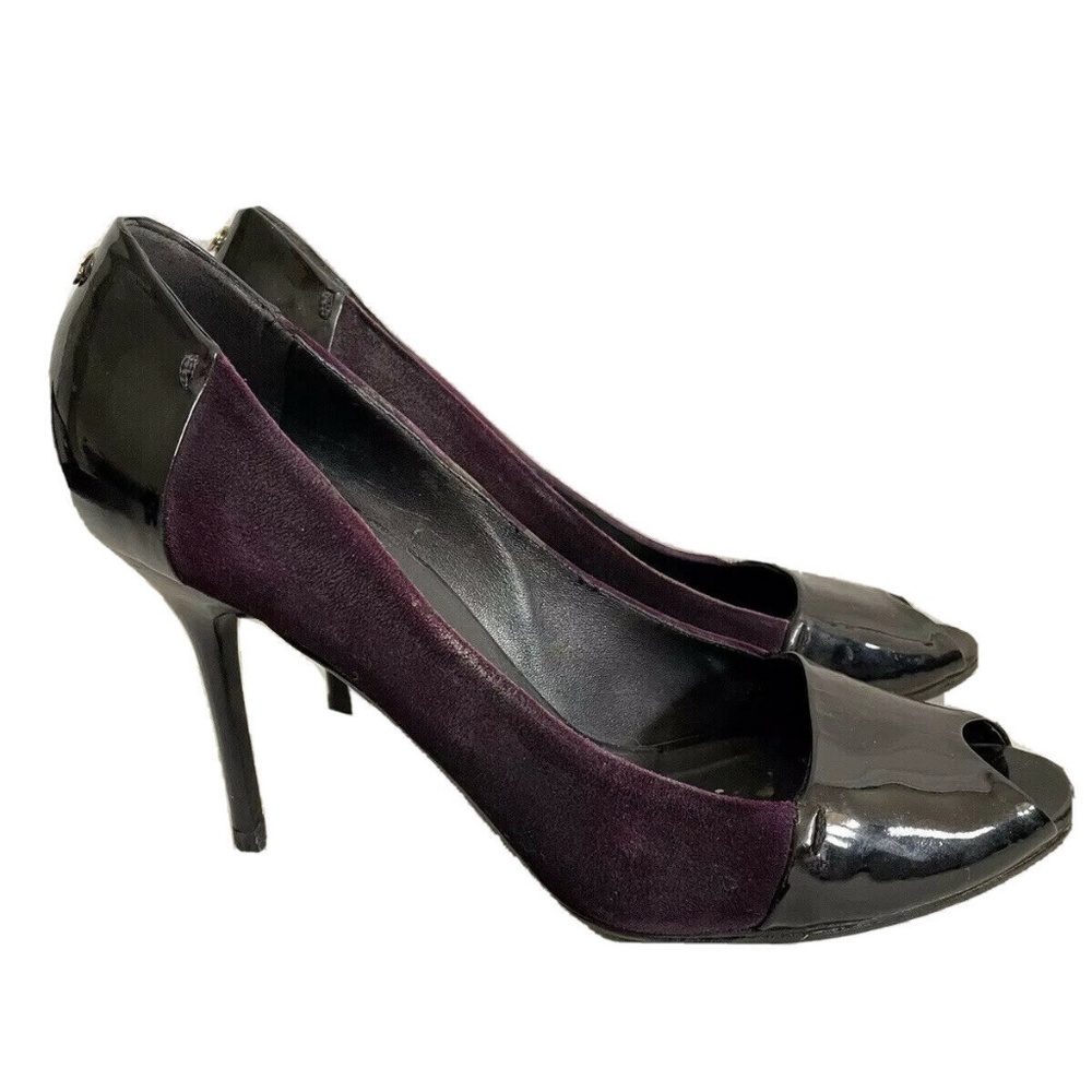 Authentic Gucci Womens Shoes Pumps Black Violet Patent Leather Made In Italy 39C